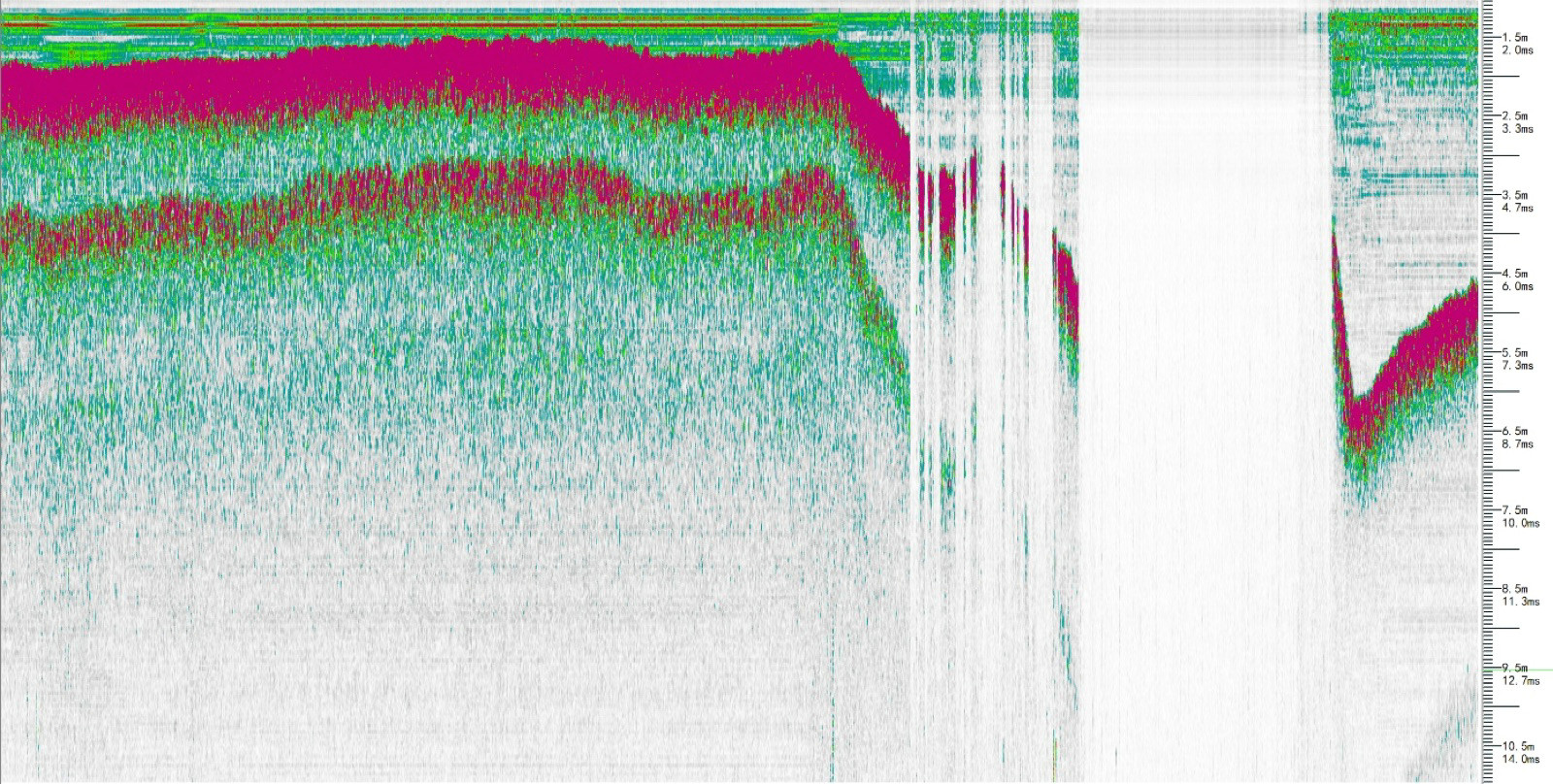 No returned echo in the high-velocity flow section